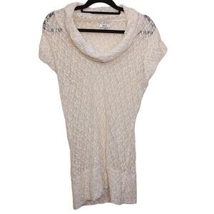 Cache Vintage Size Large L Stretchy See Through Lace Dress Ivory Light Sheer